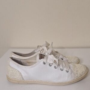 London Sole By Jane Winkwork White Sparkle Toe Ribbon Lace Moochers Size EU 40